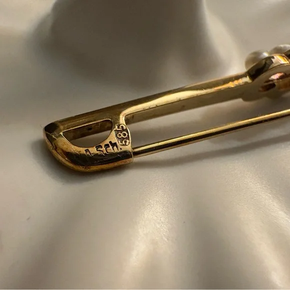 Vintage Albert Scharning 14K Gold Pearl Bar Brooch Pin 585 [with stamp]✨ - Picture 10 of 10